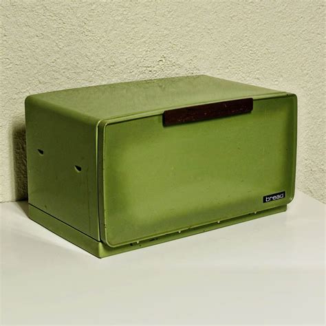 vintage metal green bread box|vintage metal bread boxes value.